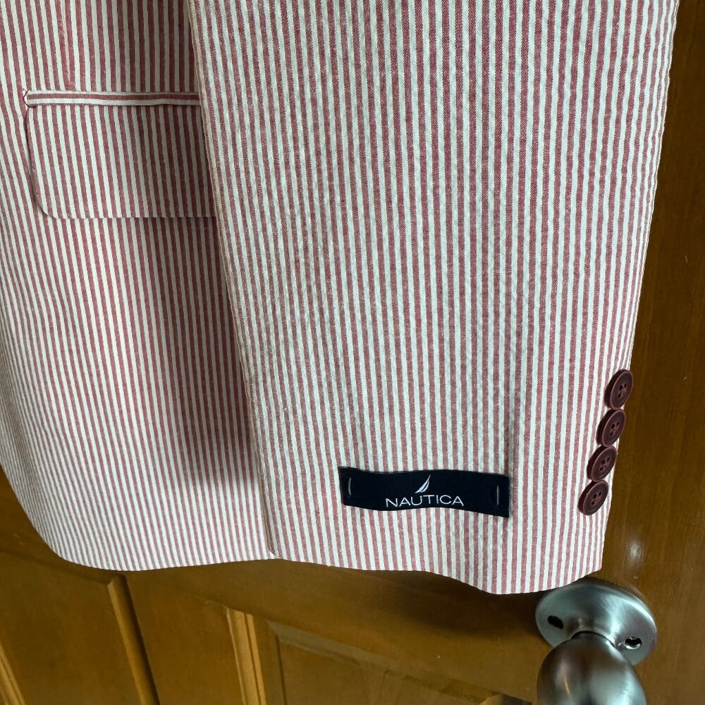 NWT Nautica Seersucker Blazer 38L Modern Fit Sport Coat Summer Jacket - Picture 4 of 8